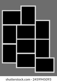 Blank photo frame, vector collage template layout of ten photo frames