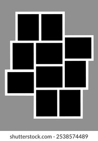 Blank photo frame, vector collage template layout of ten photo frames	
