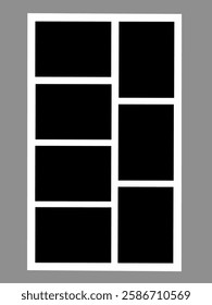 Blank photo frame, vector collage template layout of seven photo frames