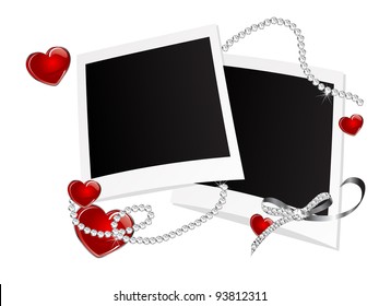 Blank photo frames with hearts and diamonds