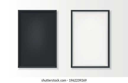 Blank photo frames. Realistic picture frame mockup isolated on white background. Template for photo, art, picture, lettering. 3d photo black and white photo frame. Vector poster.