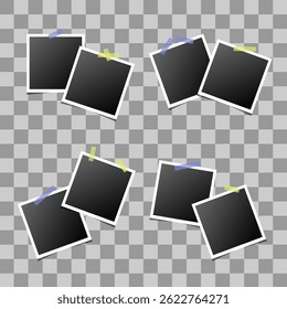 Molduras de foto em branco com fita no design de fundo transparente