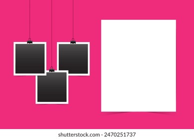 blank photo frames with text space, rose background, 