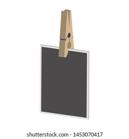 Blank photo on the clothespin.Isometric and 3D view.