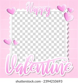 blank photo square frame happy valentine day style pink love template design vector illustration