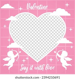 blank photo template mockup frame valentine day style cupid love design vector mockup illustration
