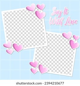 blank photo template square frame valentine day love style mockup design vector illustration