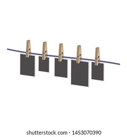 Blank photos on the clothespin.Isometric and 3D view.