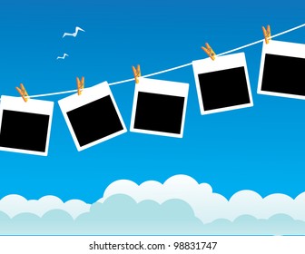 Blank Photos on a line EPS 8 vector, no open shapes or paths.