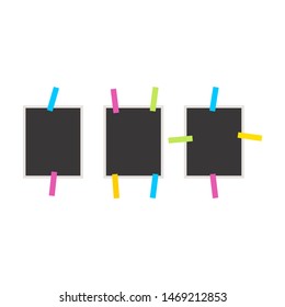 Blank photos are pasted with colored stickers. Isometric and 3D view.