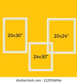 blank picture 3d white frame of set on yellow background.