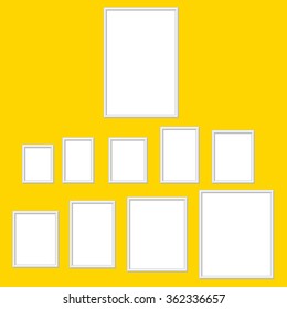blank picture frame 3d set on white background, vector illustration
