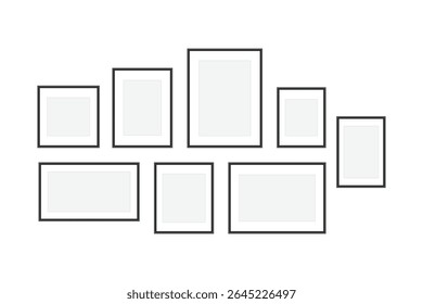 Ícone de quadro de imagem em branco define a coleção em estilo plano. Ilustração vetorial de modelo de modelagem de foto em plano de fundo isolado. Conceito comercial de sinal de cartaz realista.