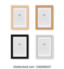 Blank picture frame, realistic vertical picture frame, isolated on white background, vector illustration