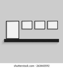 blank picture frame shelf template set isolated on wall icon art black photo banner