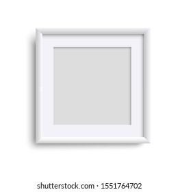 Blank picture frame, square empty picture frame. White picture frame mockup template isolated on white background. Vector illustration