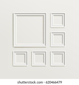 Blank Picture Frame Template Composition Set Vector. White Photo Frames. Realistic Picture Frame. Modern Design Element For You Product Mock Up Or Presentation.