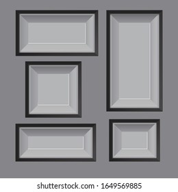 Blank picture frame template different color set isolated on wall