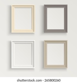 Blank picture frame template different color set isolated on wall