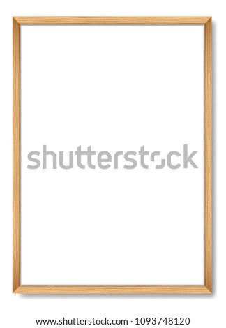 Blank picture frame template. Realistic wooden frame for poster A4