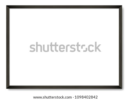 Blank picture frame template. Realistic black frame with shadow on white for photo or poster. Horizontal orientation A4