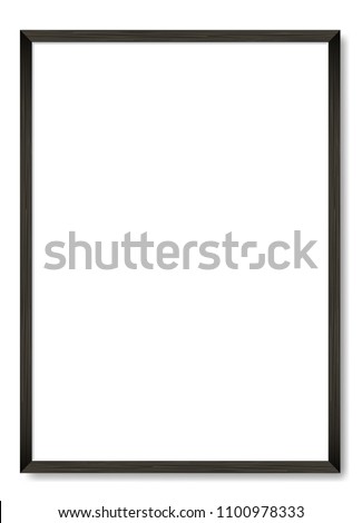 Blank picture frame template. Realistic black frame with shadow on white for photo or poster. Vertical orientation A4