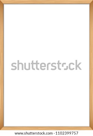 Blank picture frame template. Realistic wooden frame for photo or poster. Vertical orientation A4