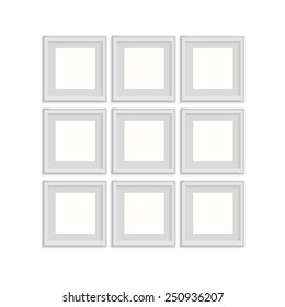 blank picture frame template set isolated on wall vector