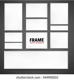 blank picture frame template set isolated on wall