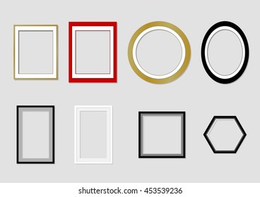 blank picture frame template set isolated on wall vector