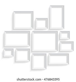Plantilla de marco de imagen en blanco aislada en la pared. Galería de arte fotográfico en la pared