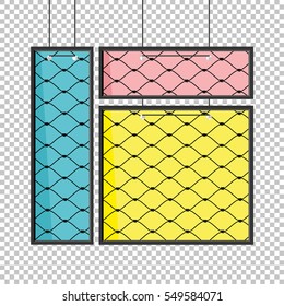 blank picture frame template set hanging on wall. Vector Illustration