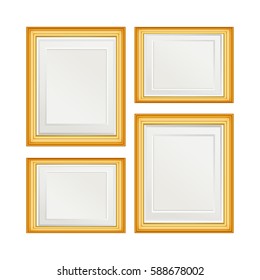 blank picture frame template set isolated on wall