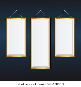 blank picture frame template set isolated on wall