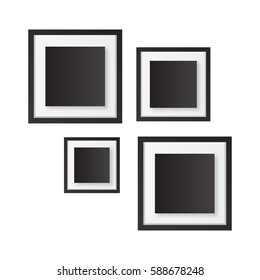 blank picture frame template set isolated on wall
