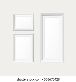 blank picture frame template set isolated on wall