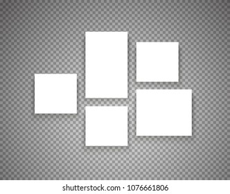 Blank picture frames on a wall. Vector objects transparent background