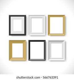 blank picture frames on white background set