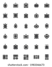 Blank picture frames vector icons set, modern solid symbol collection, filled style pictogram pack. Signs, logo illustration. Set includes icons as gallery, square shaped, hanging, vintage decorative