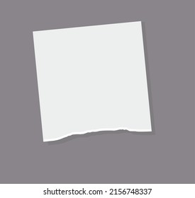 Blank piece of paper for memo writing, realistic vector illustration isolated on gray background. Torn sheet from notebook, school and office stationery. Empty paper for text.