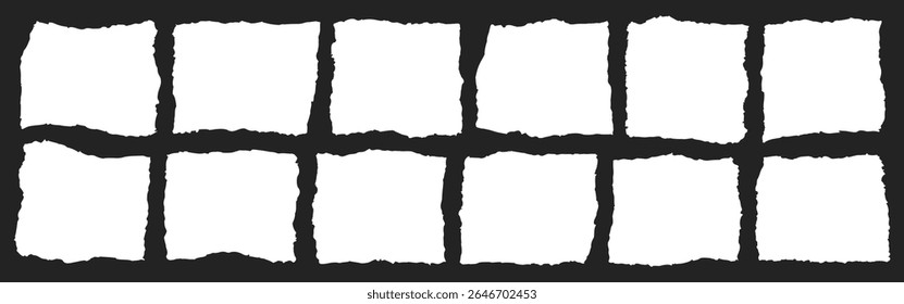 Blank pieces of ripped teared paper with rough jagged edges in different shapes. Background scraps of torn white sheets for collage, scrapbooking