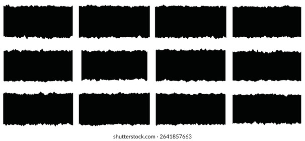 Blank pieces of ripped teared sheets with jagged edges. Background scraps of torn black paper. vector illustration.