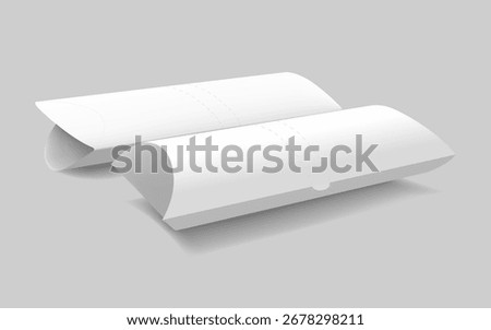 Blank pillow boxes one open isolated. White blank paper packaging for kebab, shawarma, burrito, roll. Food paper box. Mockup of blank white paper box for fast food, vector illustration