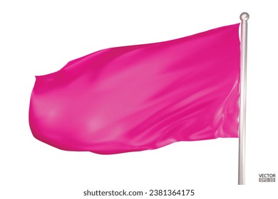 Bandera rosa en blanco sobre fondo blanco. Una bandera rosa ondeando el viento en el asta. Plantilla de marca rosa. Ilustración vectorial 3d.