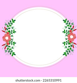 Blank pink Frame Decorated With Colorful Flowers And Foliage Arranged Harmoniously. Empty Poster Border Surrounded By Multicolored Bouquet Organized Pleasantly.