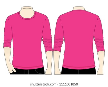 Blank Pink Long Sleeve T-Shirt Template Vector.Front and Back View.