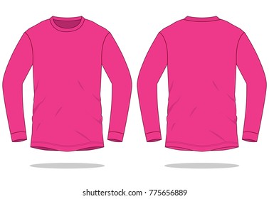 Blank Pink Long Sleeve T-Shirt Template on White Background.
Front and Back View, Vector File.