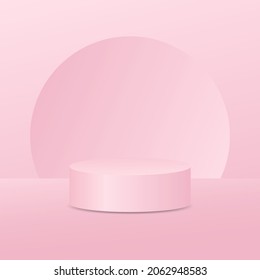 peatón redondo rosa en blanco. podio circular para productos de lujo o accesorios de moda y pantalla de publicidad cosmética con fondo de círculo sobre fondo rosa. ilustración vectorial