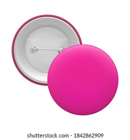 Blank pink round pin isolated on white background