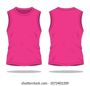 Blank Pink Running Sleeveless Tank Top Vector For Template.Front And Back Views.